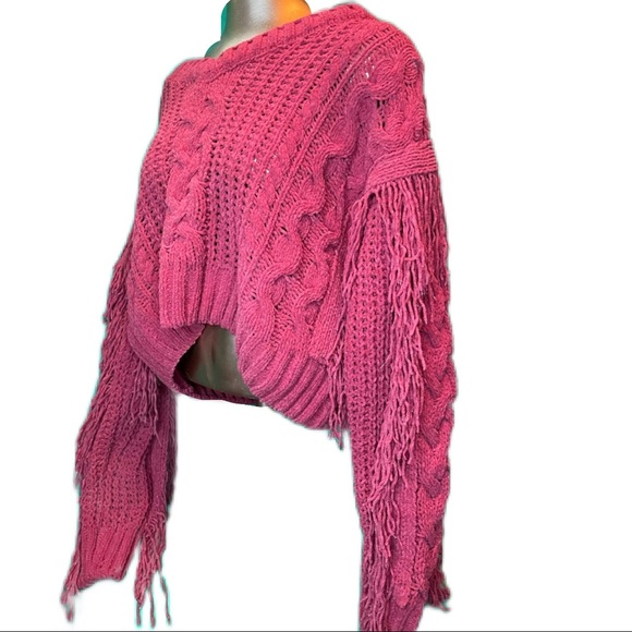 Hooked Up by IOT Sweaters - Cable Knit Crop Cardigan Crochet Sweater Chenille Watermelon Oversized